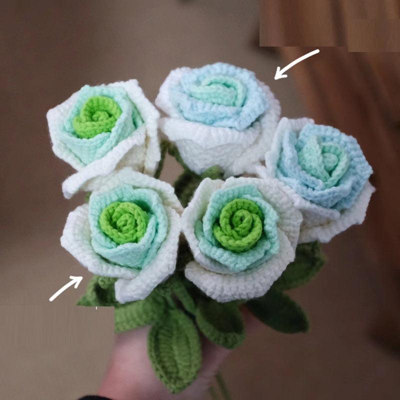 Hand Crocheted Red Rose White Bouquet