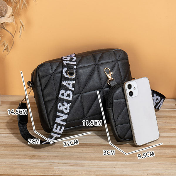 2Pcs Rhombus Shoulder Bag With Wallet Letter Print Wide Shoulder Strap Small Square Bag Large Capacity Cell Phone Crossbody Bags Little Luxuries