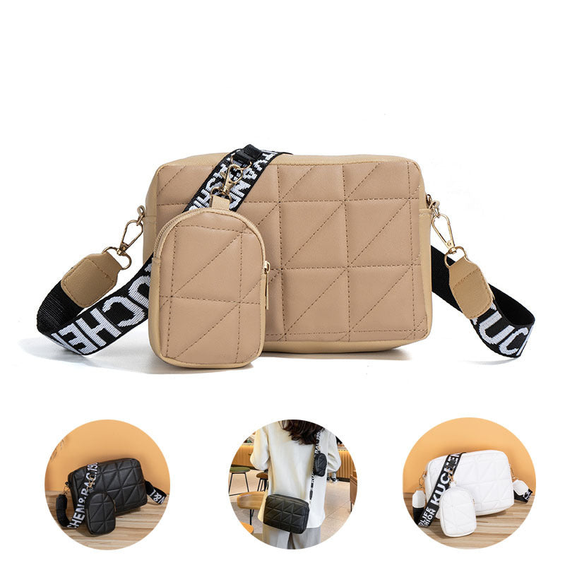 2Pcs Rhombus Shoulder Bag With Wallet Letter Print Wide Shoulder Strap Small Square Bag Large Capacity Cell Phone Crossbody Bags Little Luxuries